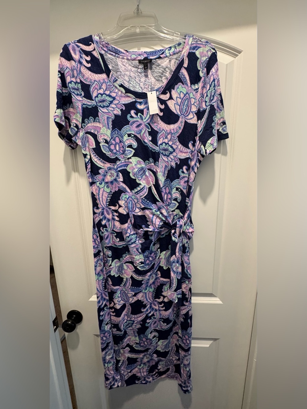 NWT Talbots Navy Floral Paisley Tie-Waist Midi Dress